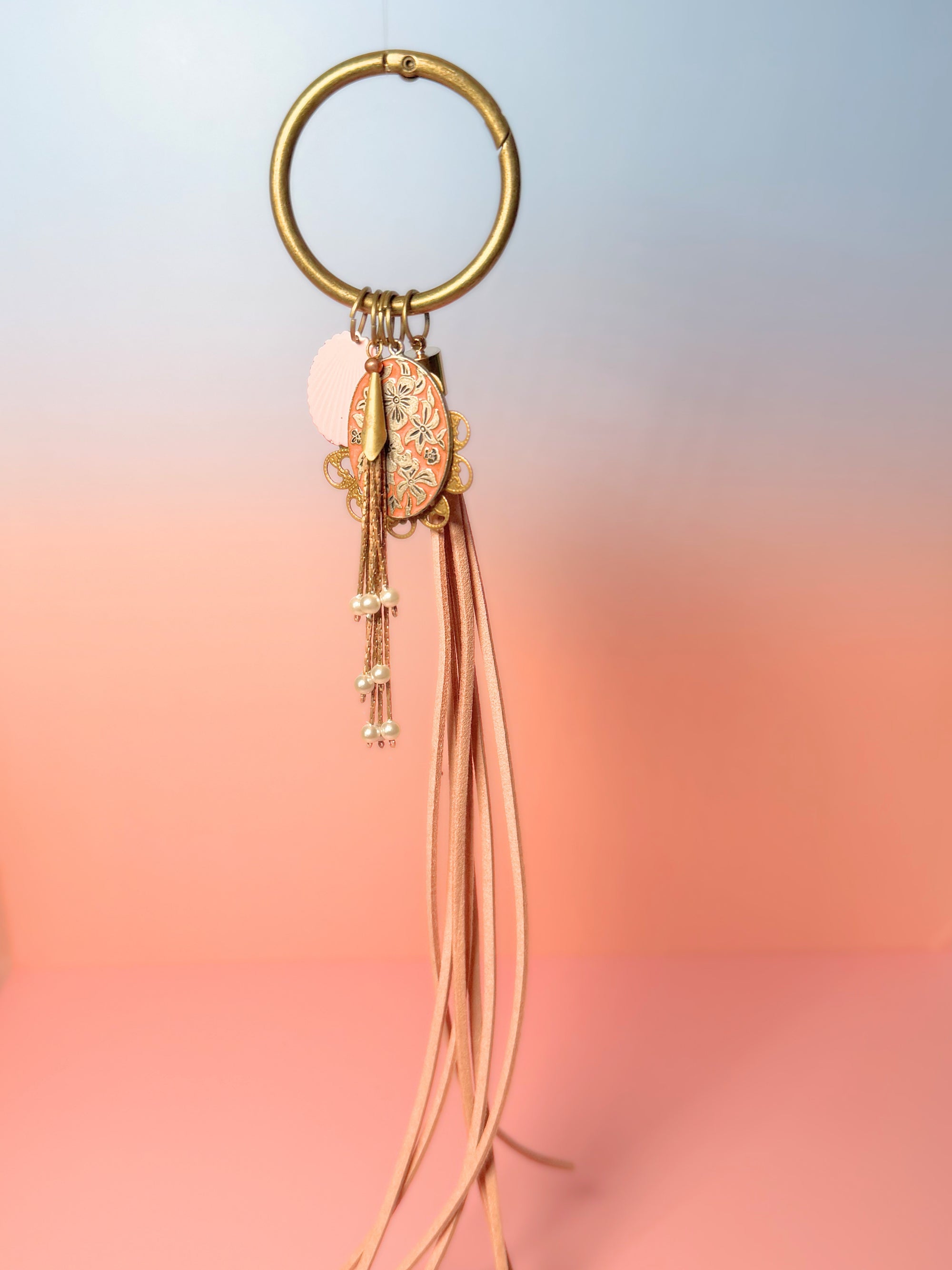 Sweet Dreams Vintage Charm Bag Charm — Shell, Filigree & Floral Enamel