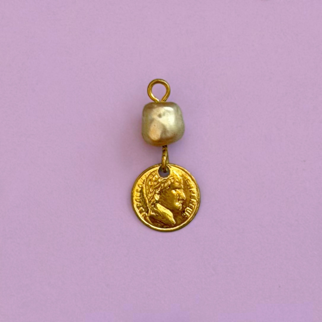 Vintage Coin & Faux Pearl Charm