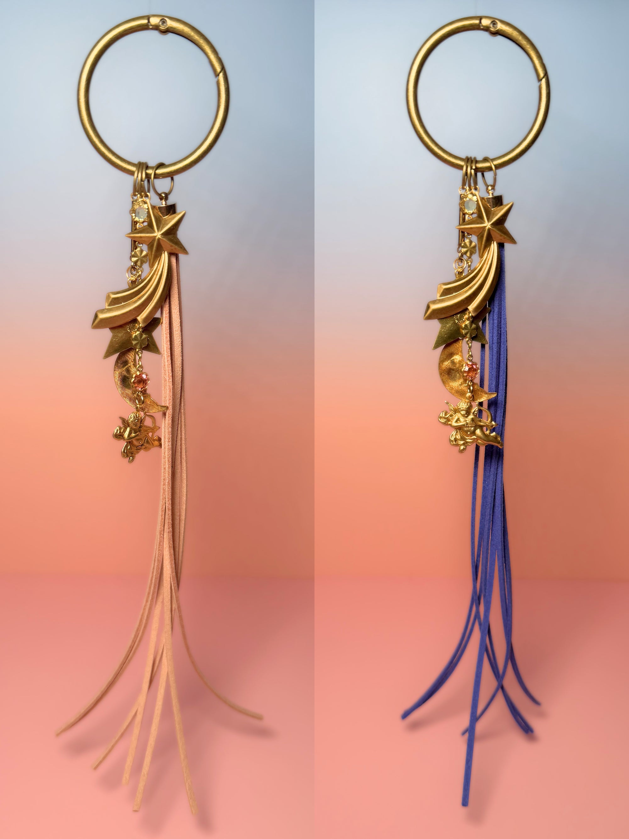 Celestial Dreams Vintage Charm Bag Charm — Moon, Stars & Cherub
