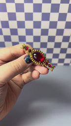 Crimson Cabochon Vintage Brooch