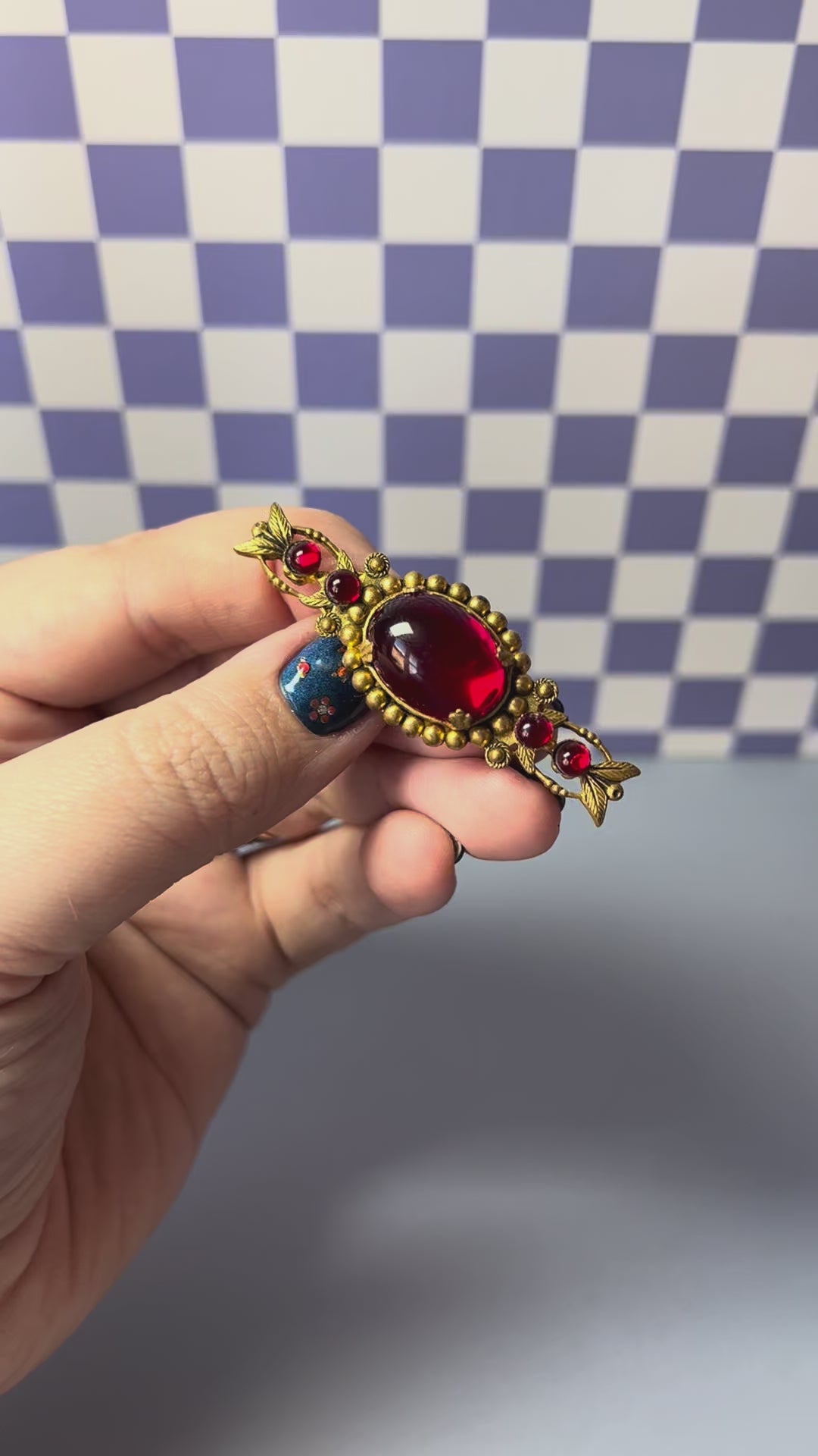 Crimson Cabochon Vintage Brooch