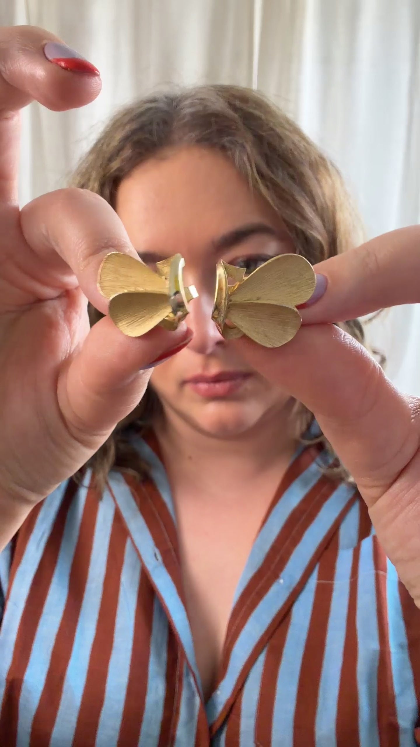 Vintage Trifari Gold Textured Butterfly Clip-On Earrings